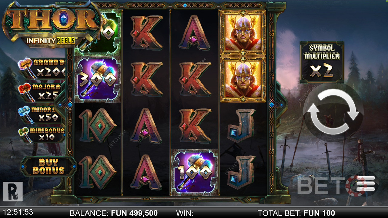 Smash hammers and score free spins in Thor Infinity Reels pokie