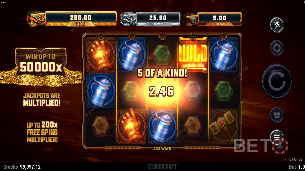 Scoring a ripper 5 of a kind in Fire Forge