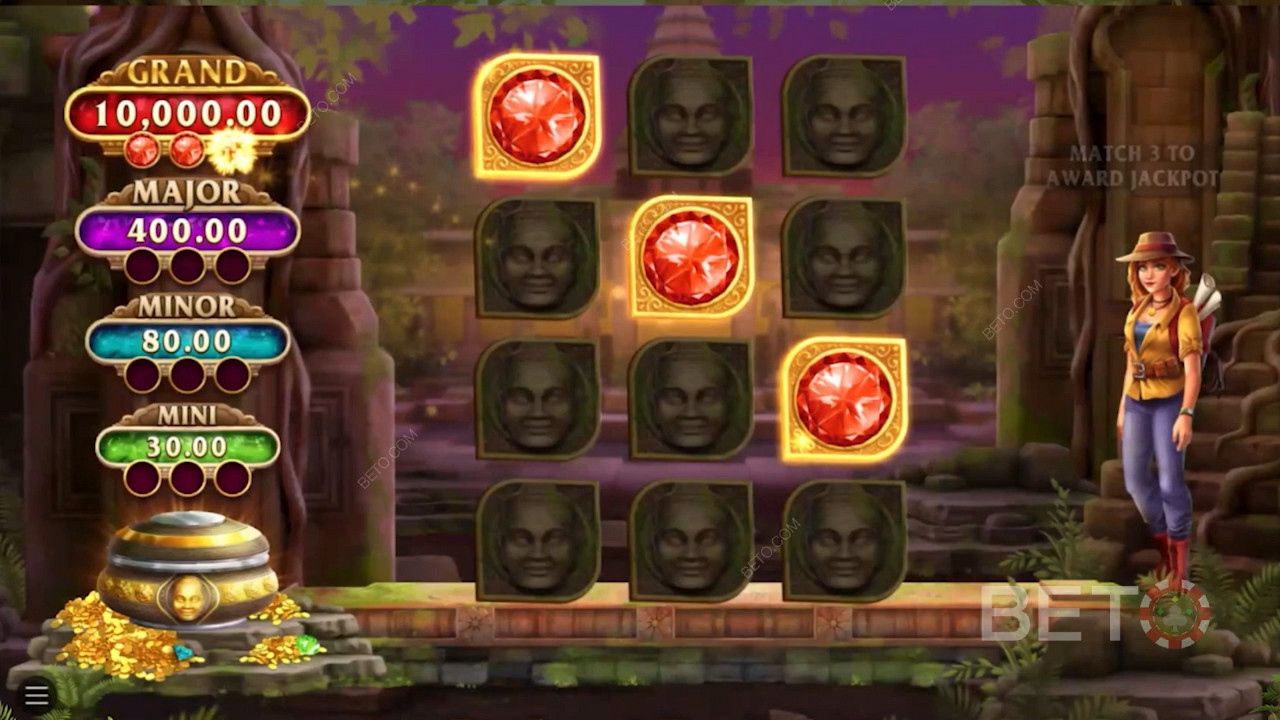 Uncover 3 crimson gems to score the Mega Jackpot worth 5,000x your bet