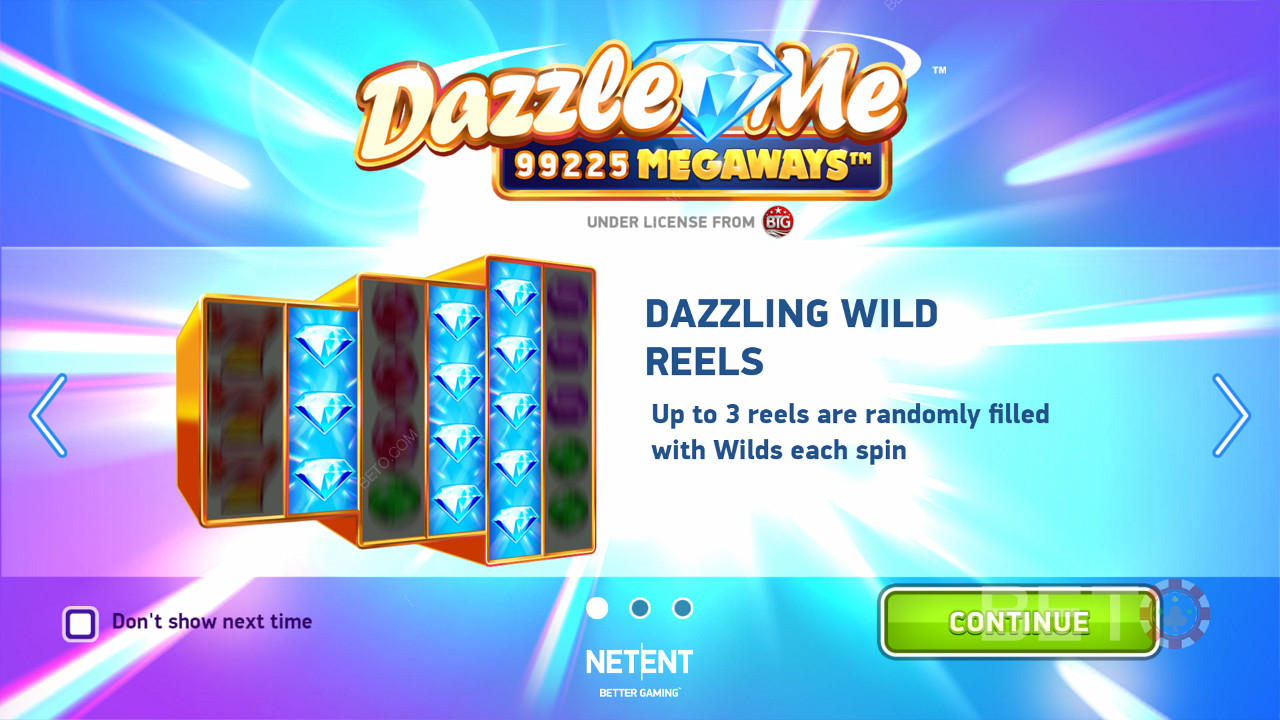 The opening scene of Dazzle Me Megaways