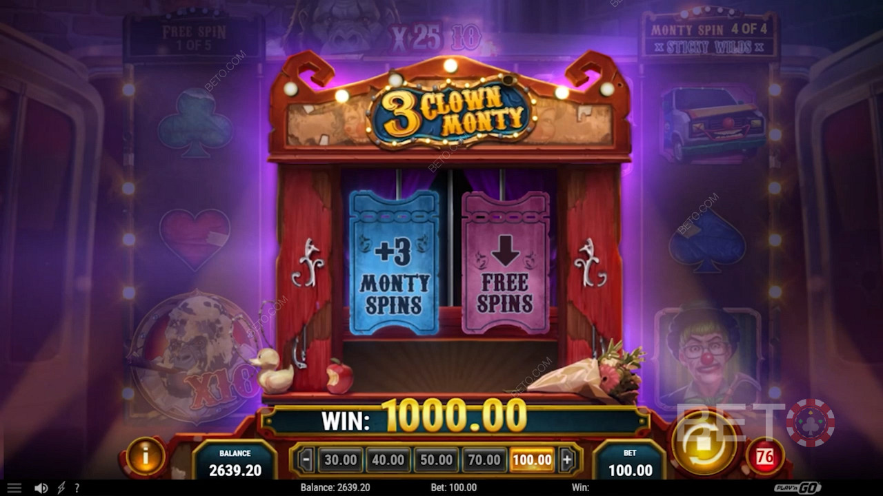 Spin again for free or score 3 more Monty Spins after the Monty Spins finish