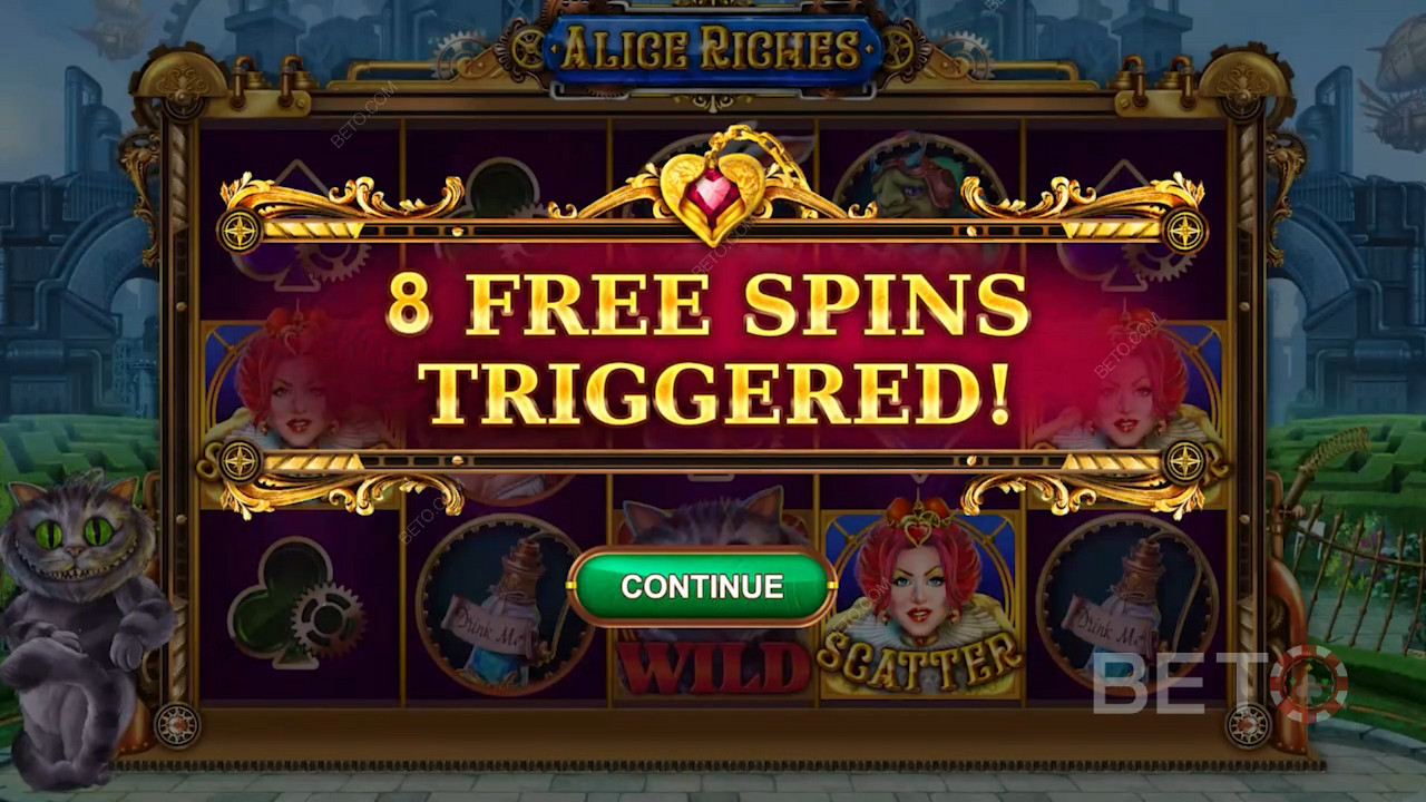 3+ Alice Scatters can trigger bonus free spins