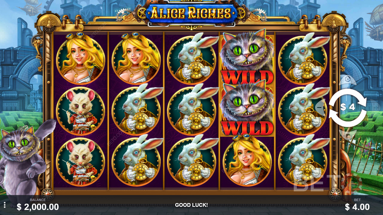 Alice Riches features 50 paylines and 5 reels pokie