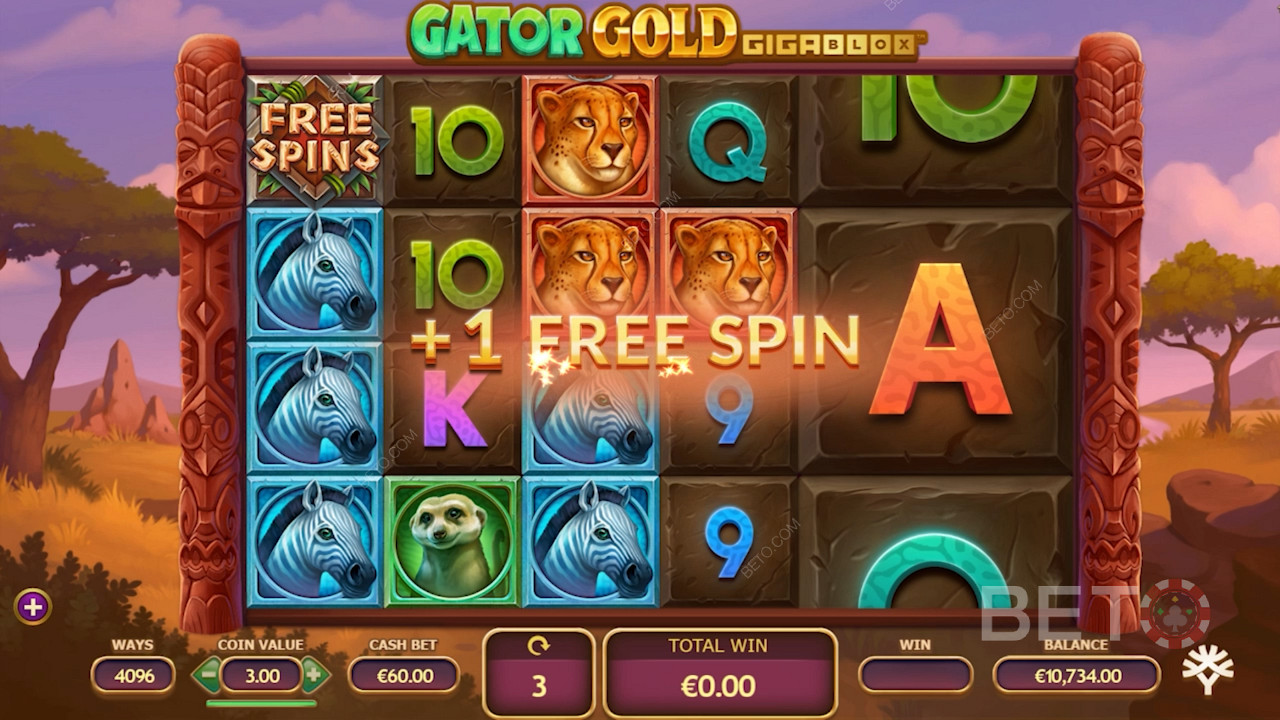 Score free spins in Gator Gold Gigablox