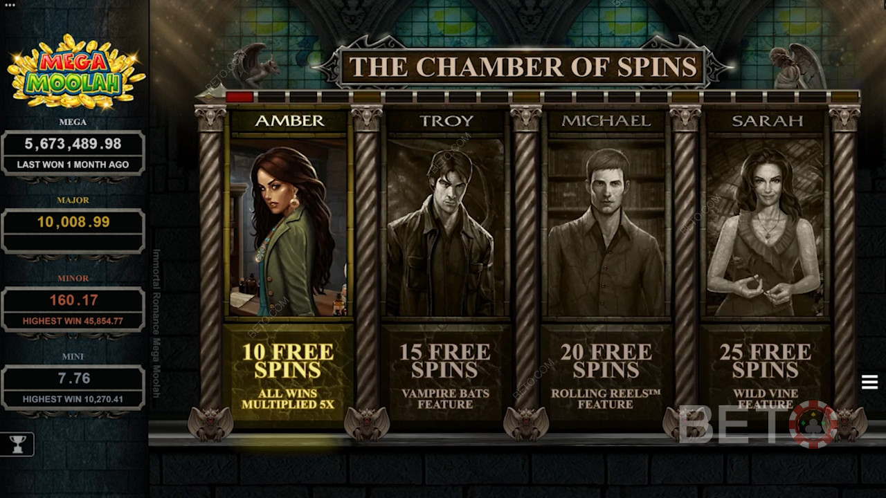 Unique Free Spins in Immortal Romance Mega Moolah pokie