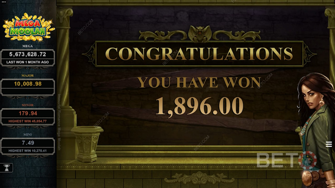 Massive jackpot in Immortal Romance Mega Moolah pokie