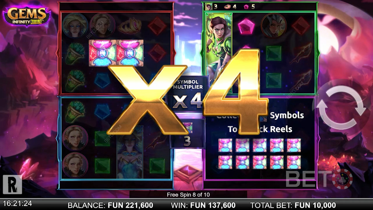 Score free spins and Utility Bonus in Gems Infinity Reels