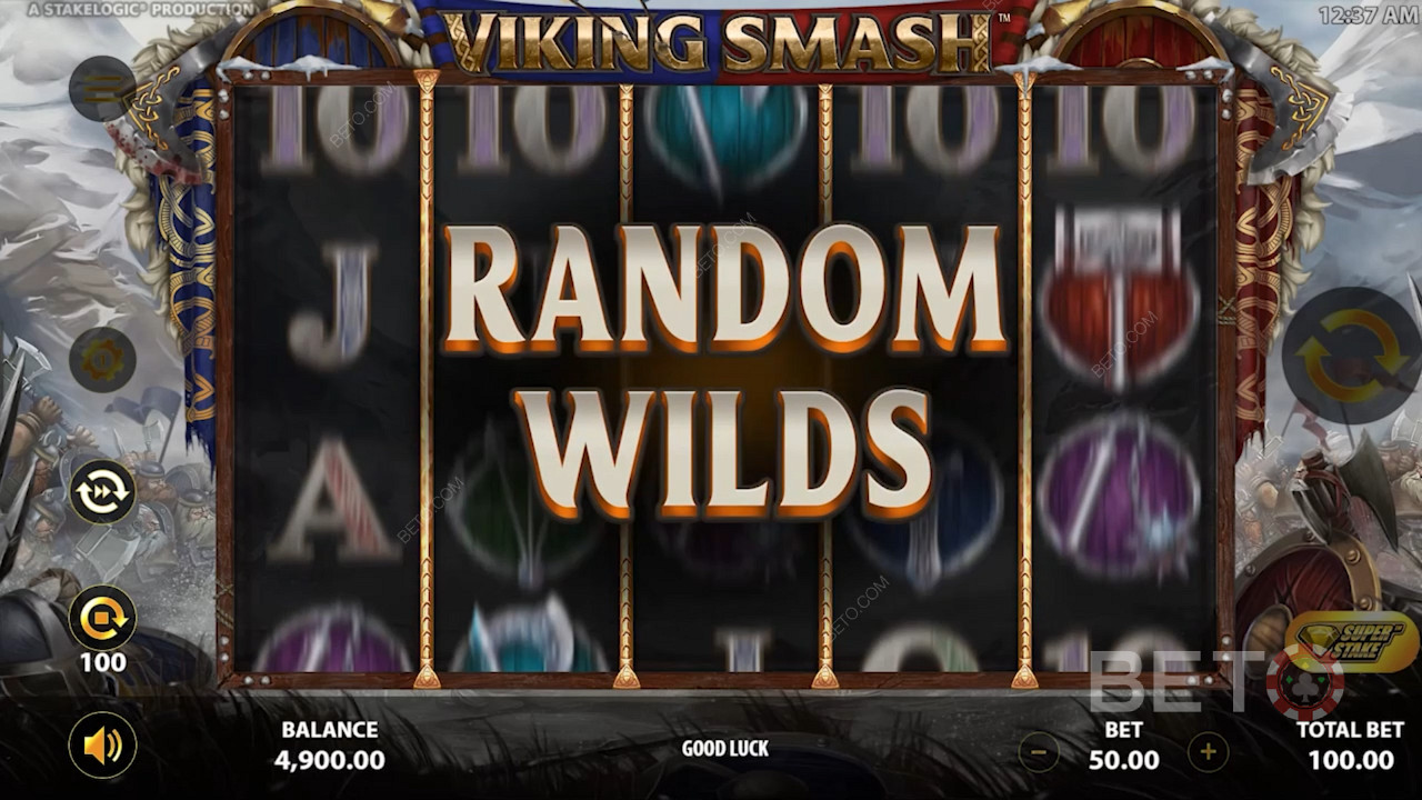Keep an eye out for Random Wilds during Super Stake play for top payouts