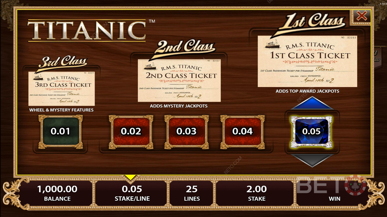 Your wager sets your cabin class and potential payout on this voyage
