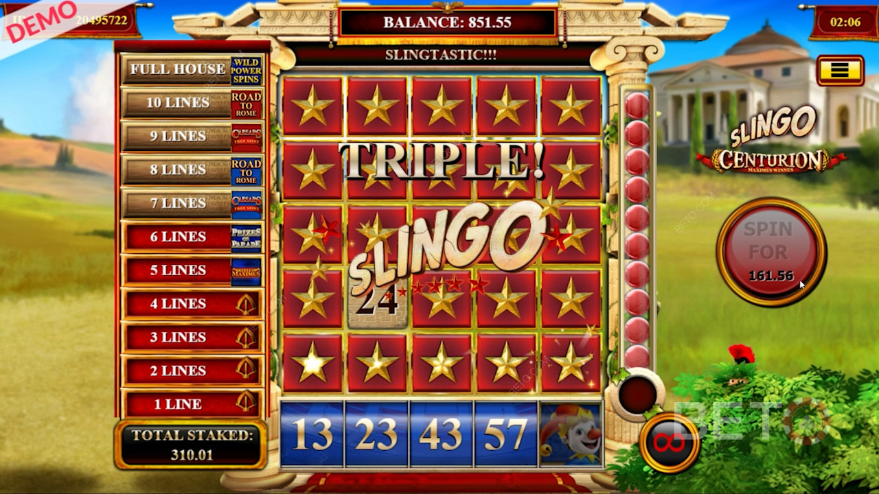 Scoring a treble Slingo in Slingo Centurion