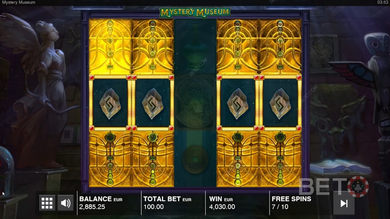 Score sticky Mystery Stacks in Free Spins on Mystery Museum pokie