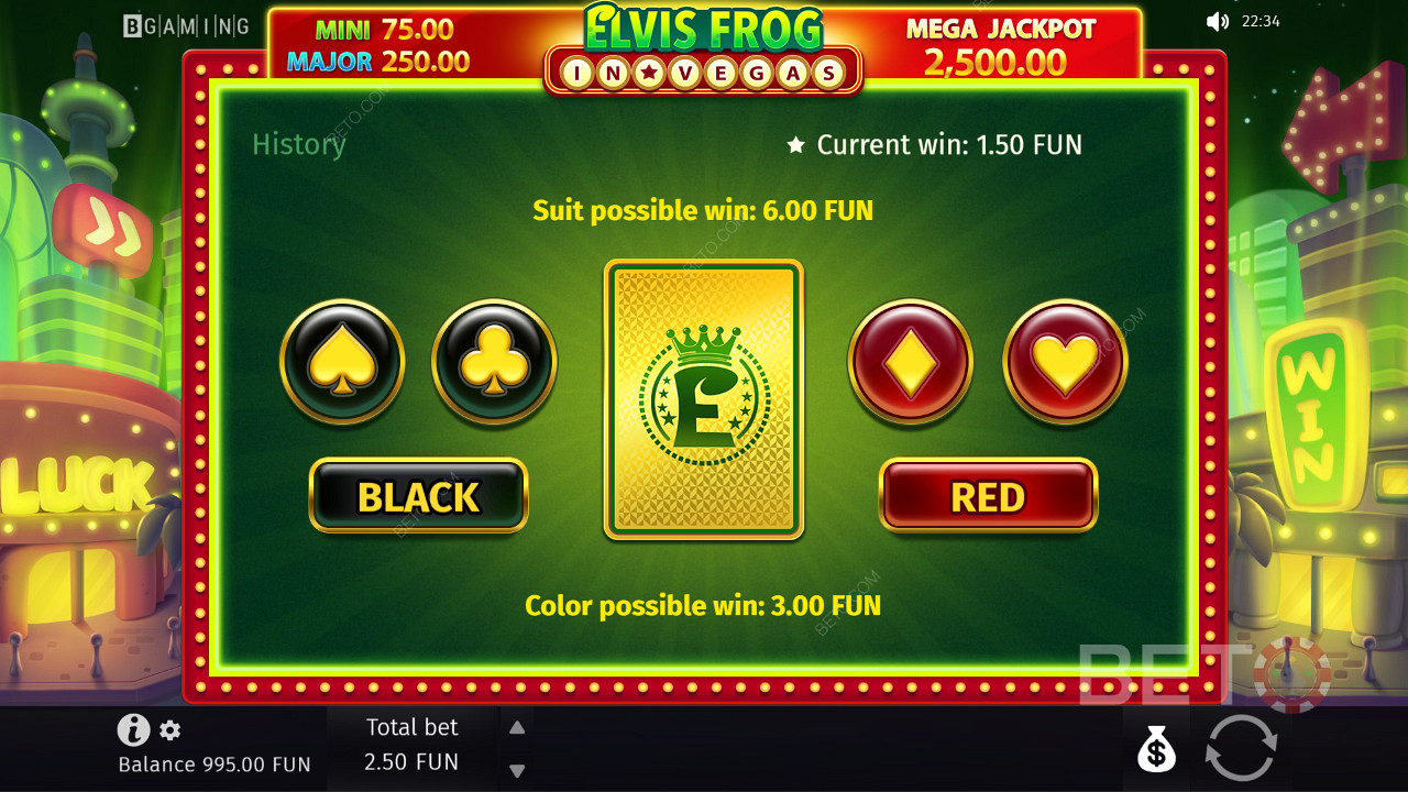 Pick the right colour or suit to boost your winnings with 