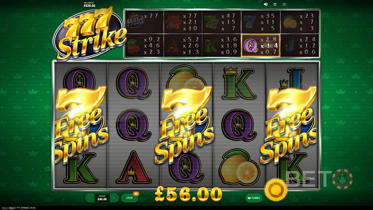 Trigger the Bonus Spins feature in 777 Strike pokie