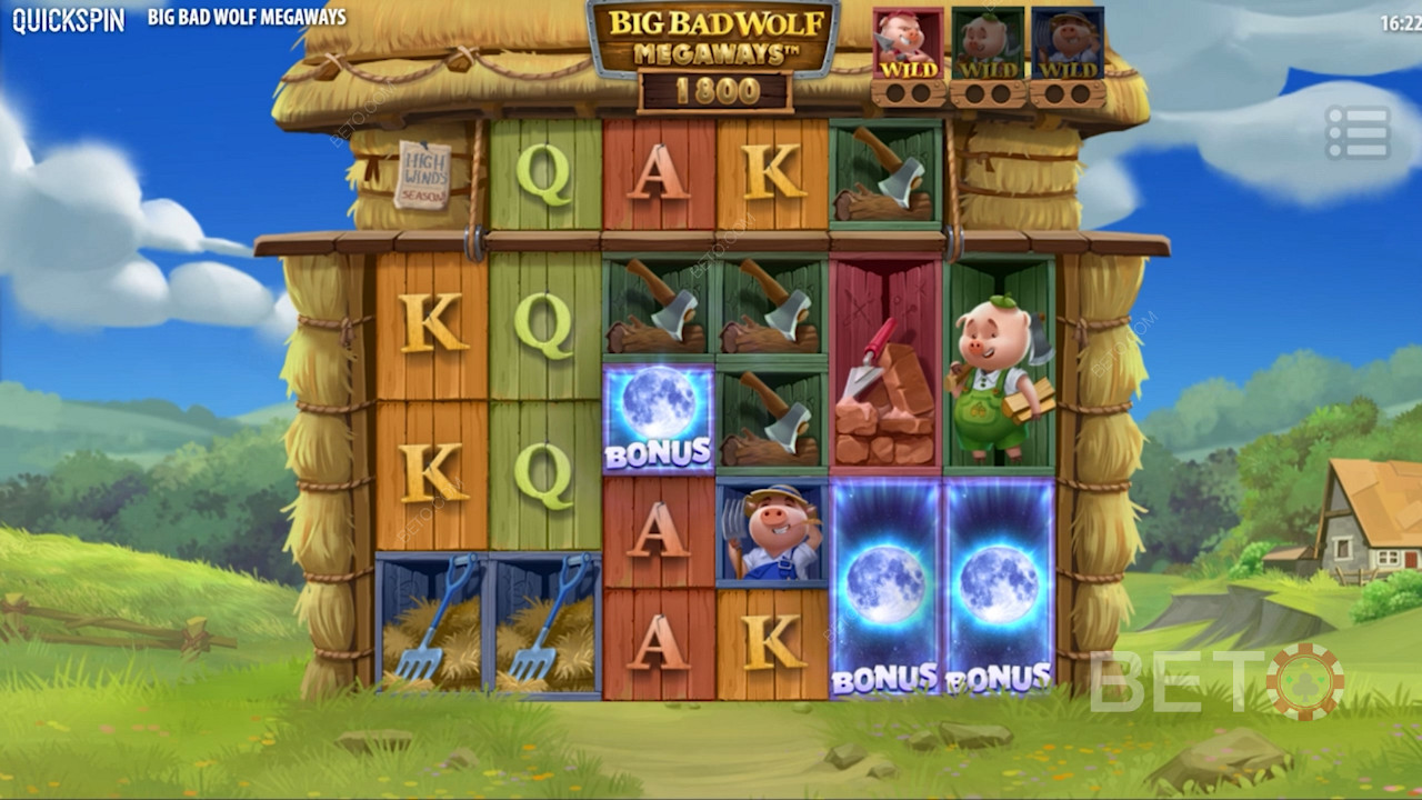 Score 3 Scatters to unleash Free Spins in the Big Bad Wolf Megaways pokie