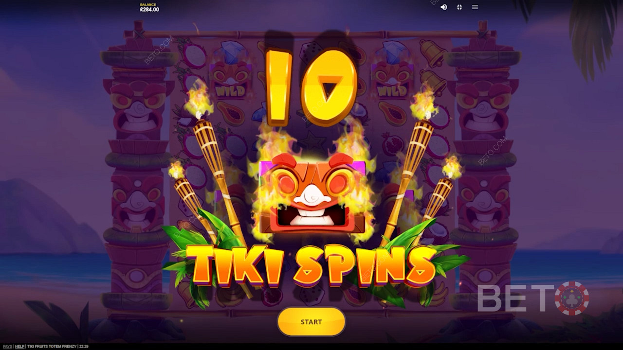 Score 10 to 15 Free Spins in Tiki Fruits Totem Frenzy pokie