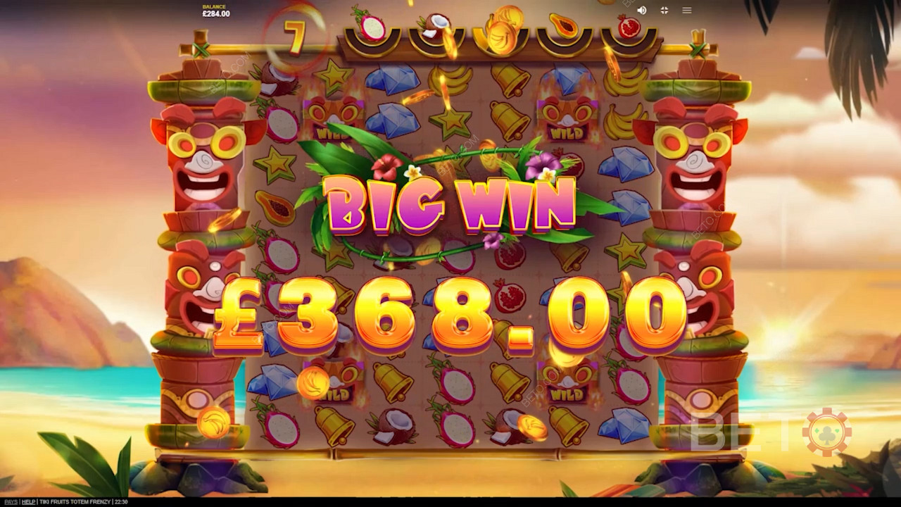Score big with sticky Tiki Mask symbols in Tiki Fruits Totem Frenzy pokie