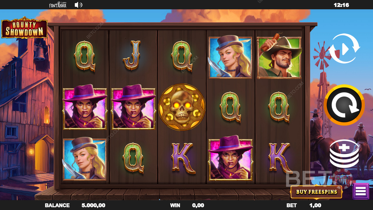 Play Bounty Showdown and wrangle wild west themed symbols