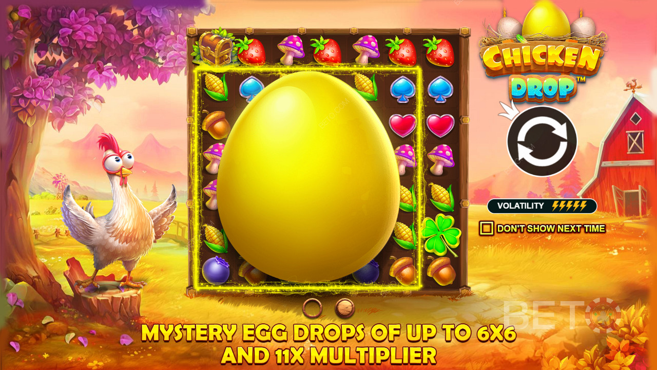 Crack open big wins with Multipliers in Chicken Drop online pokie