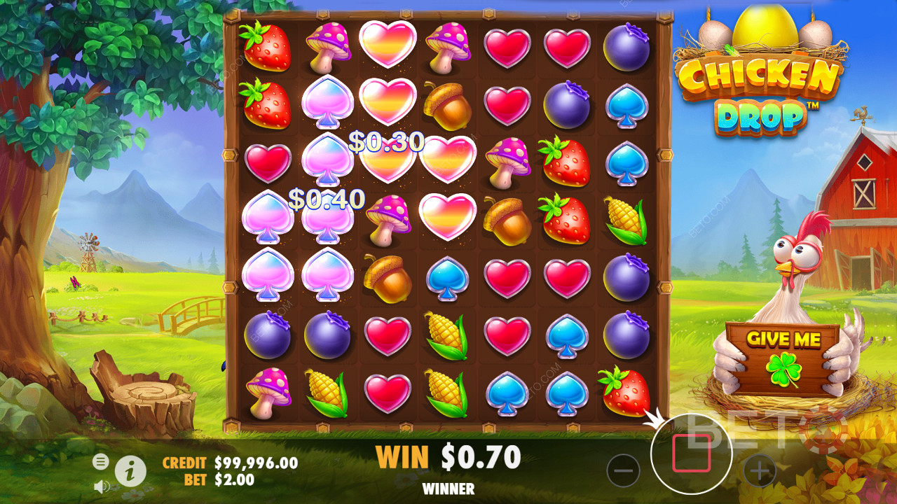 Snag wins in clusters with the Chicken Drop online pokie