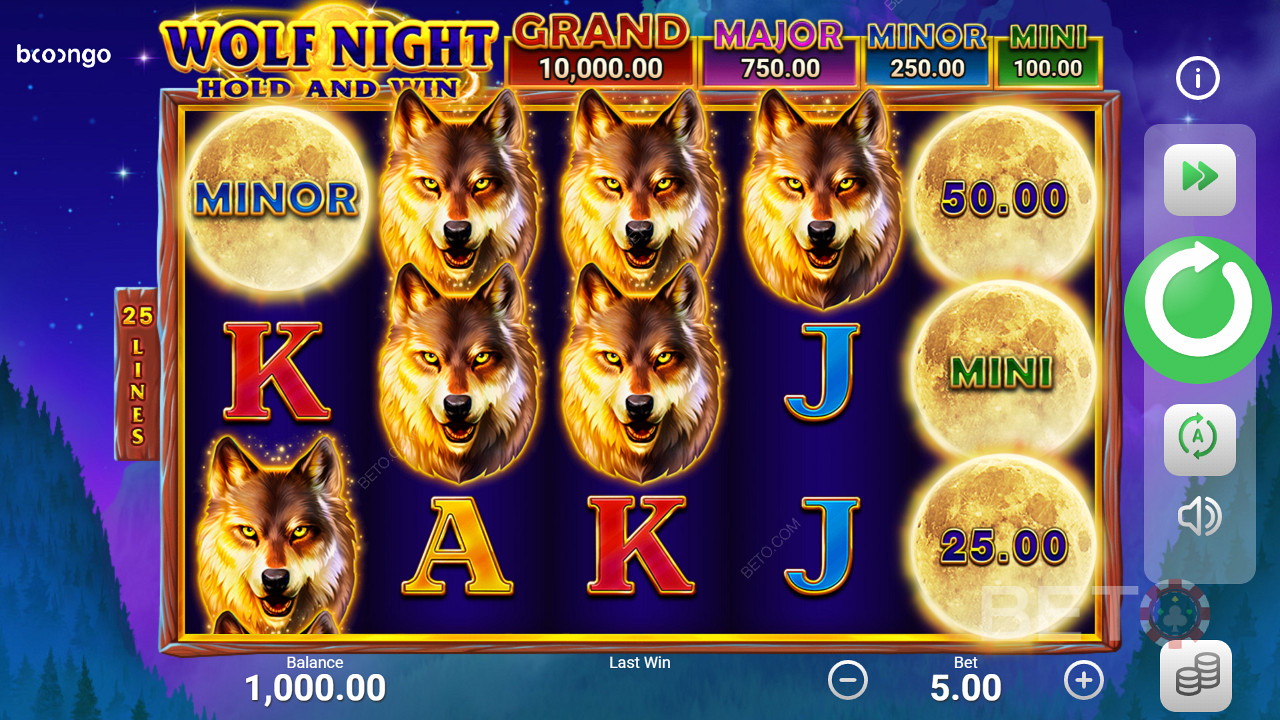Wolf Night pokie with bonus round, jackpots, and free spins developed by Booongo