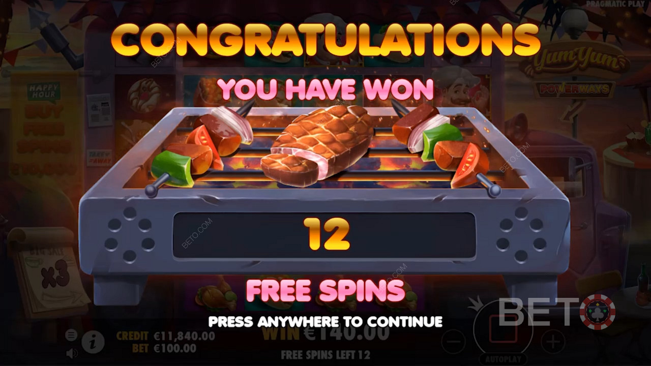 Scoring 12 Free Spins in Yum Yum Powerways