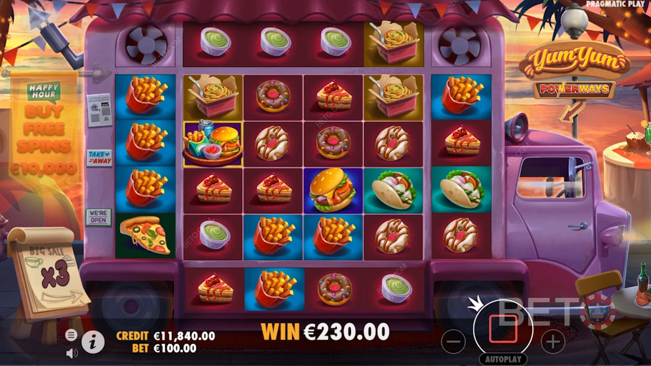Visuals in Yum Yum Powerways shift as you play the pokie