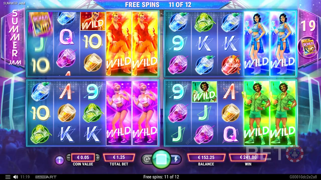 Soak up 4 reel sets in Free Spins on the Summer Jam pokie