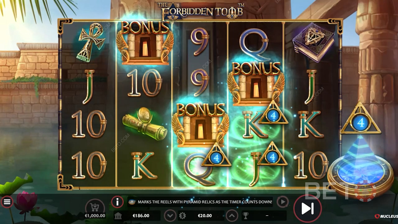 Unlock Free Spins with 5 to 10 Wilds in The Forbidden Tomb pokie by  Nucleus Gaming