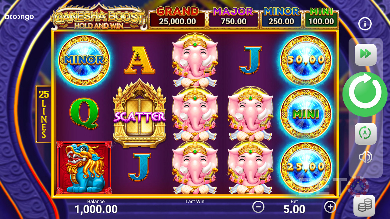 Score big wins in the bonus round of Ganesha Boost Hold and Win pokie