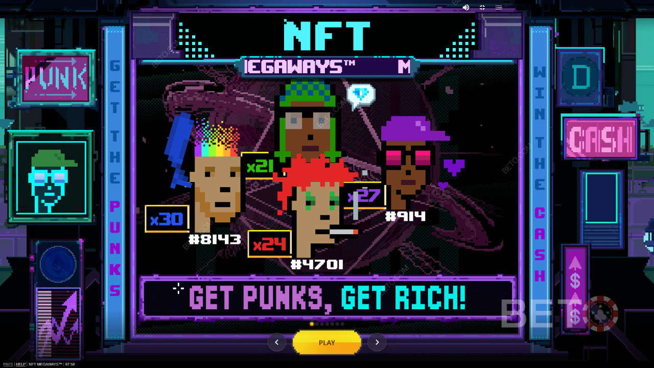 Experience the ultimate fusion of top features and crypto vibes in NFT Megaways pokie
