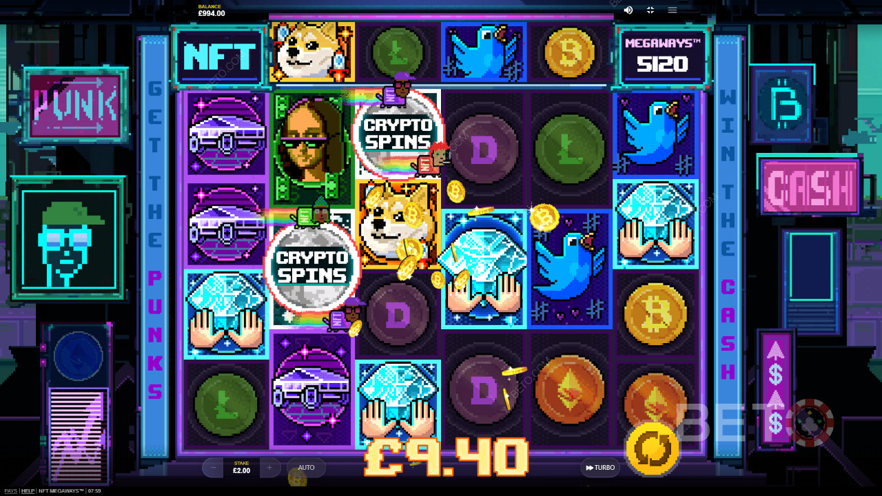 Score massive payouts in base game of NFT Megaways online pokie