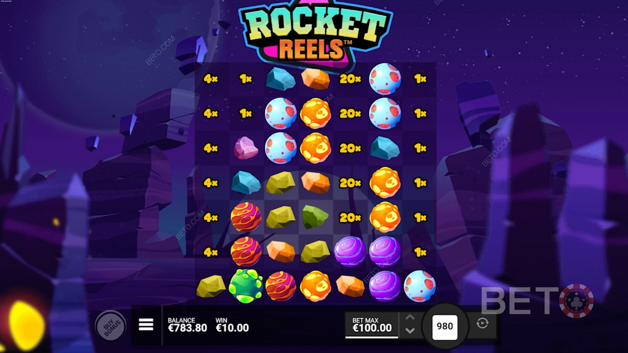 Blast off and score ripper wins up to 10,000x in the Rocket Reels pokie