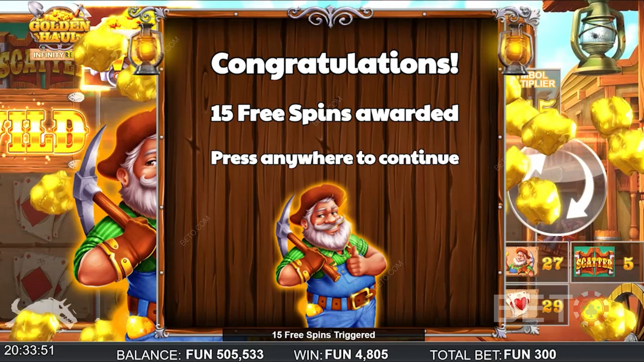 Snag 15 Free Spins on Golden Haul Infinity Reels pokie machine