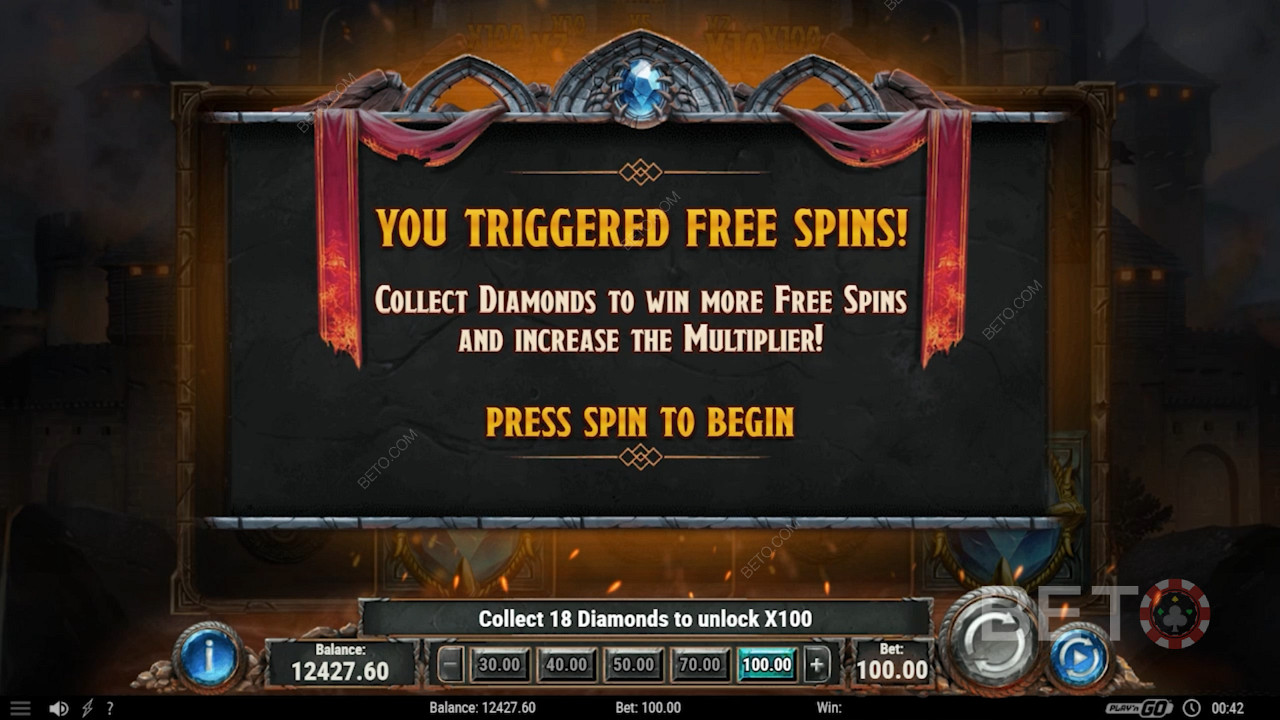 Score 3 or more Diamond Scatters to trigger the Free Spins feature