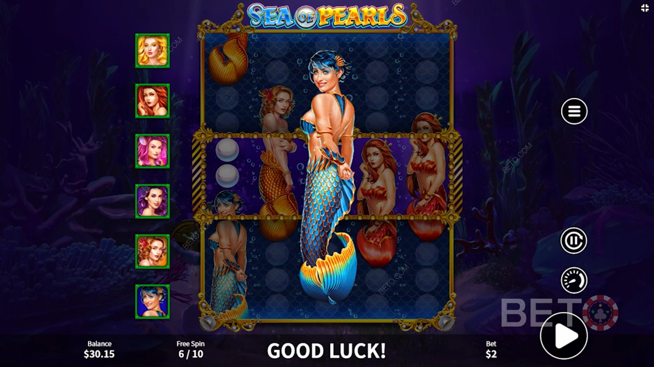 Snag 50 pearls in Free games to turn mermaid icons into Mystery symbols