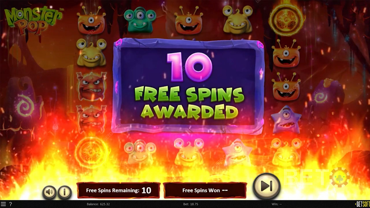 Score 3 Scatters for 10 Free Spins in Monster Pop pokie