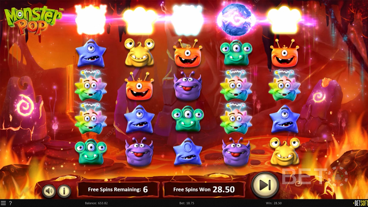 See the reels grow in the Free Spins of Monster Pop pokie game