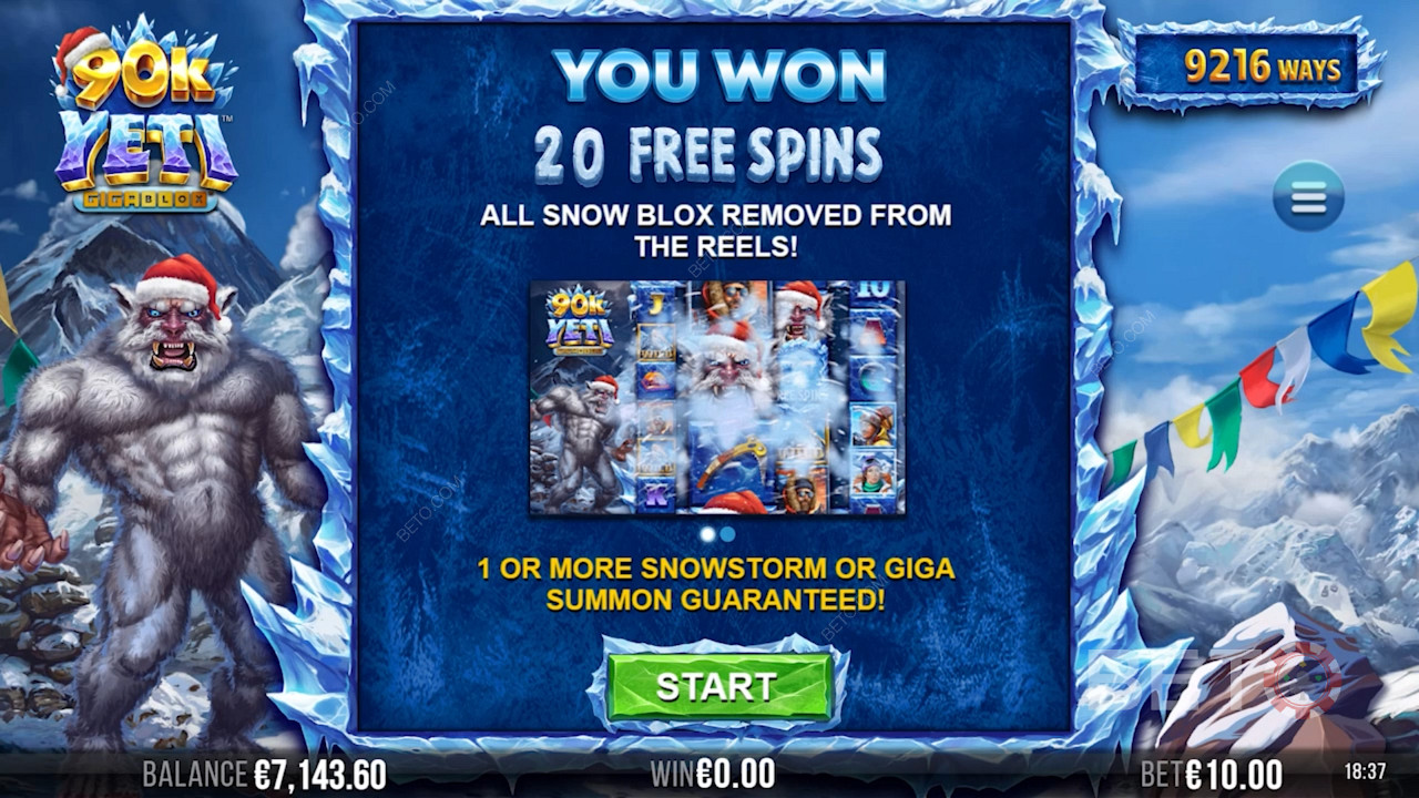 Nab 20 Scatters for 20 Free spins without Snow Blox on the reels