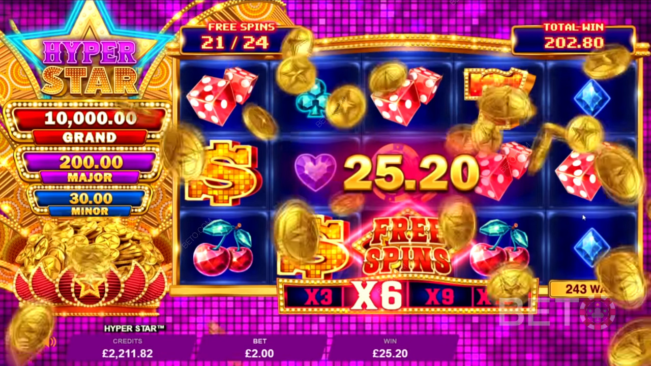 Score ripper payouts up to 7,250x your bet in Hyper Star pokie