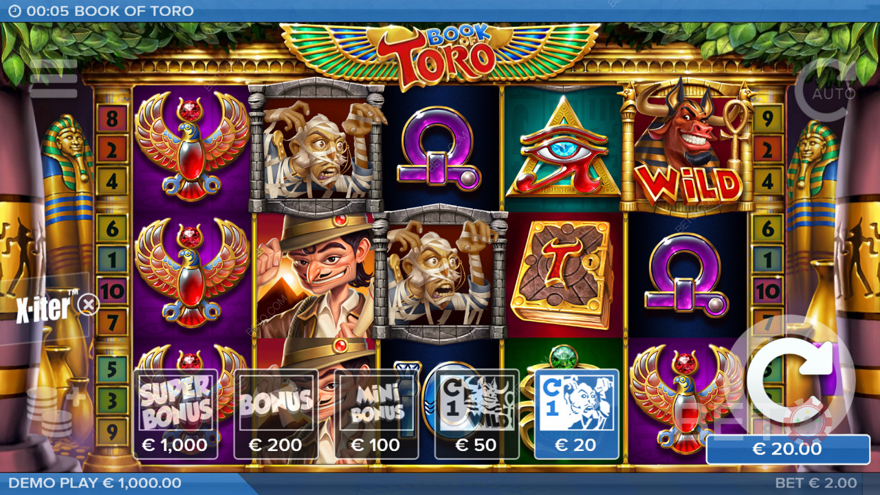 Trigger Bonus Features in Book of Toro pokie with X-iter