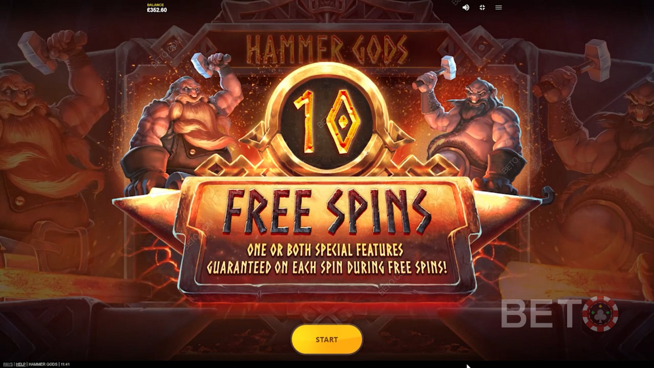 Score 10 Free Spins on Hammer Gods pokie machine