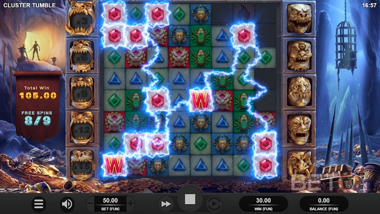 The Ripper Rock symbols can form smaller winning clusters, mate