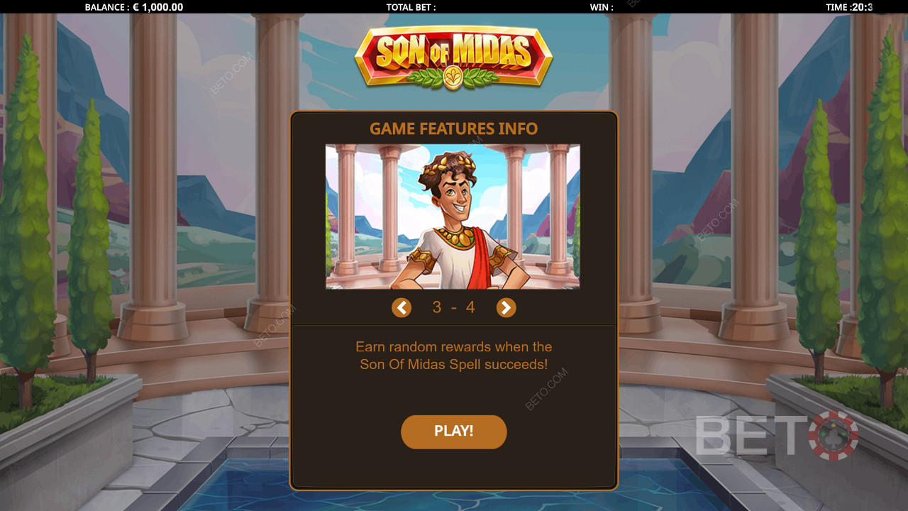 Intro screen of Son of Midas displays key game details