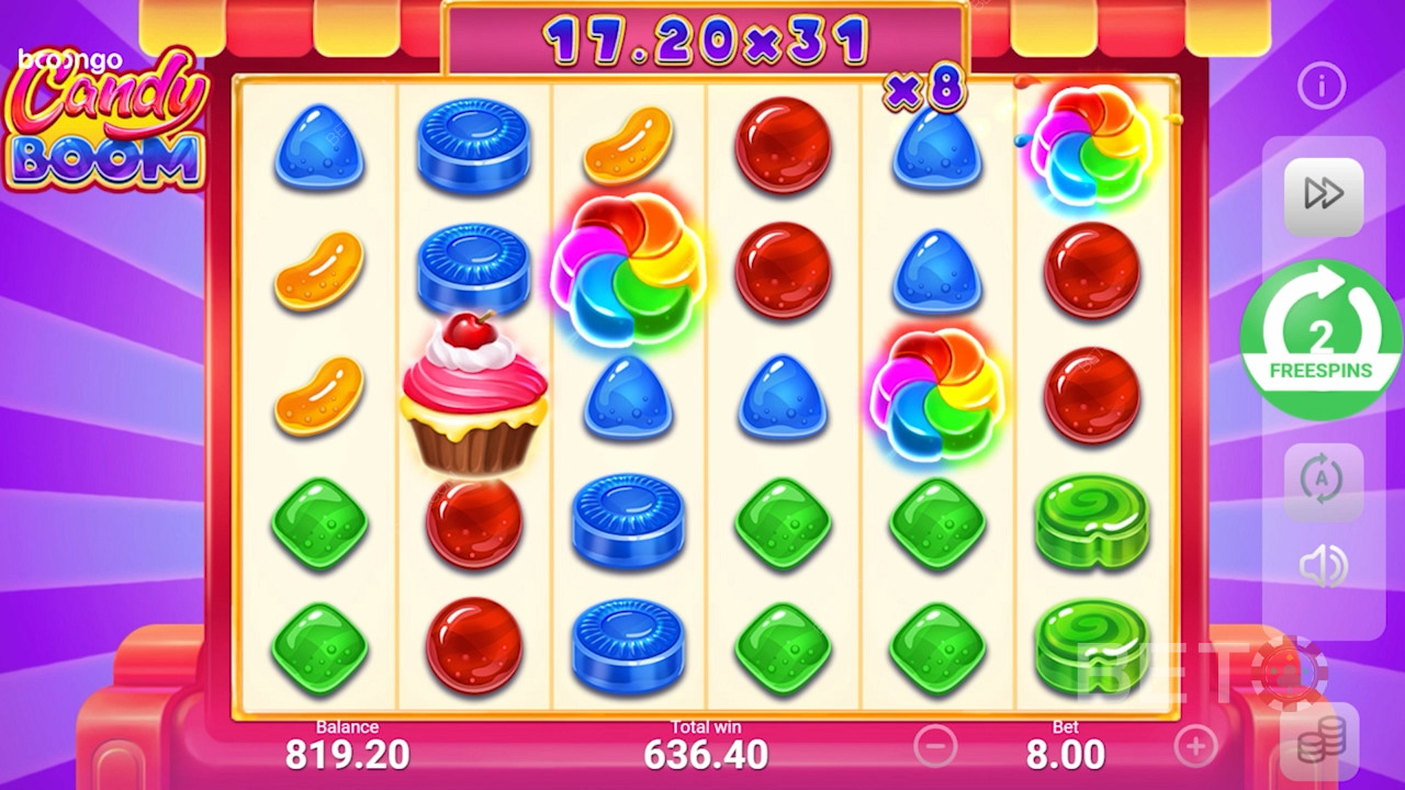 Sweet grid for cluster wins in Candy Boom