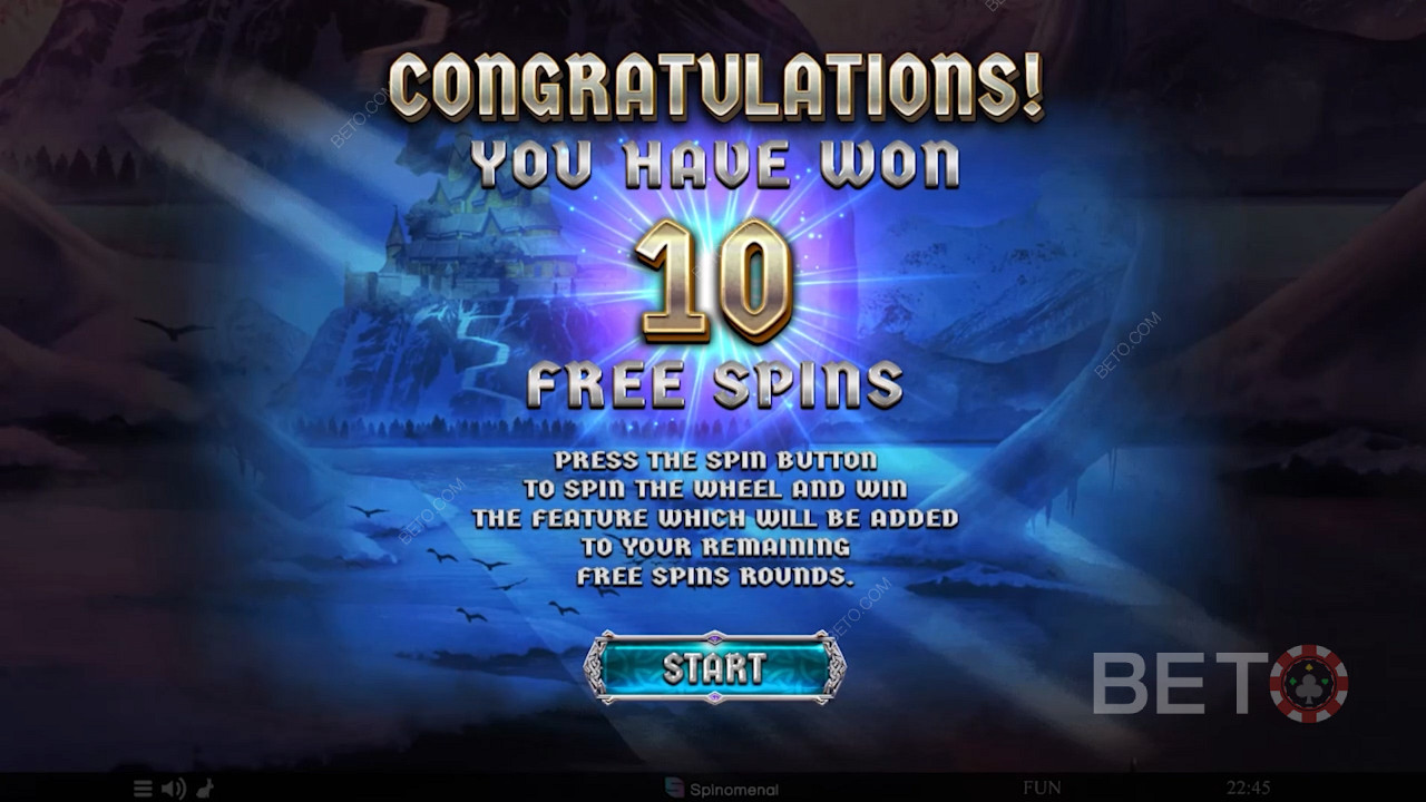 Trigger the Free Spins round for 10 Free Spins and a Bonus Wheel spin