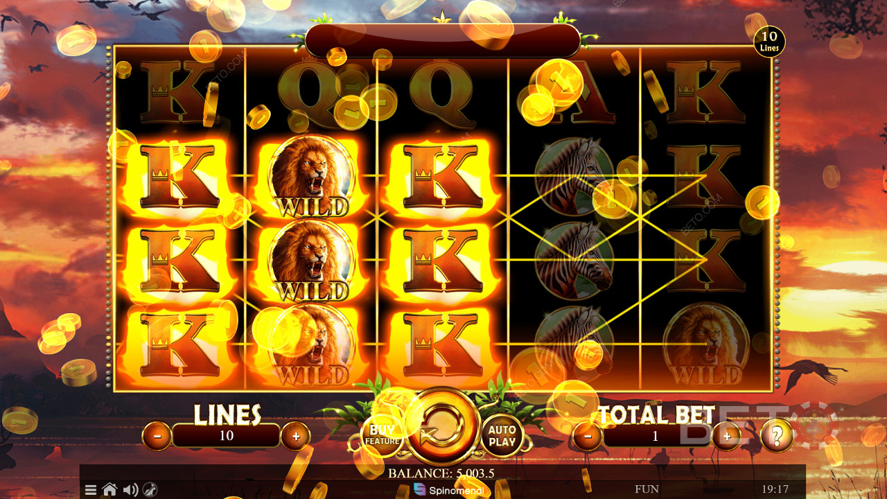 The roaring lion triggers bonuses in African Fortune