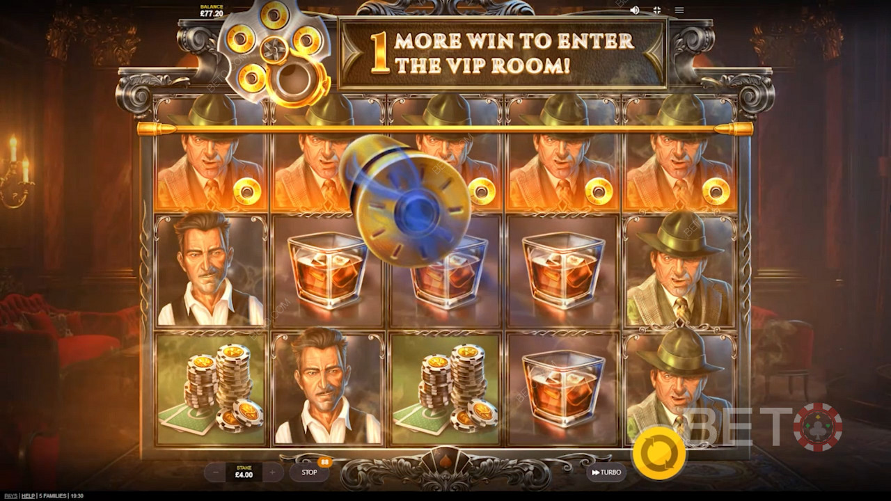 Step into the VIP Lounge and hit the jackpot in 5 Families pokie