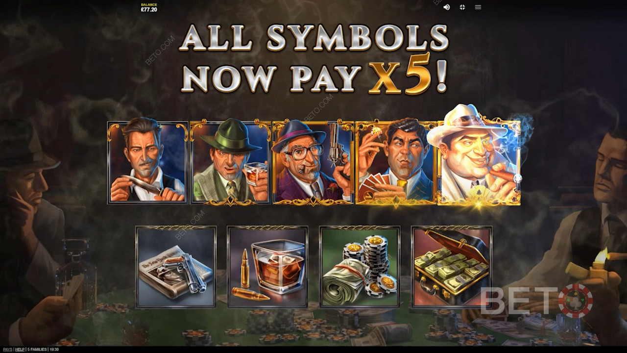 Symbols pay 5x in the High Roller Room