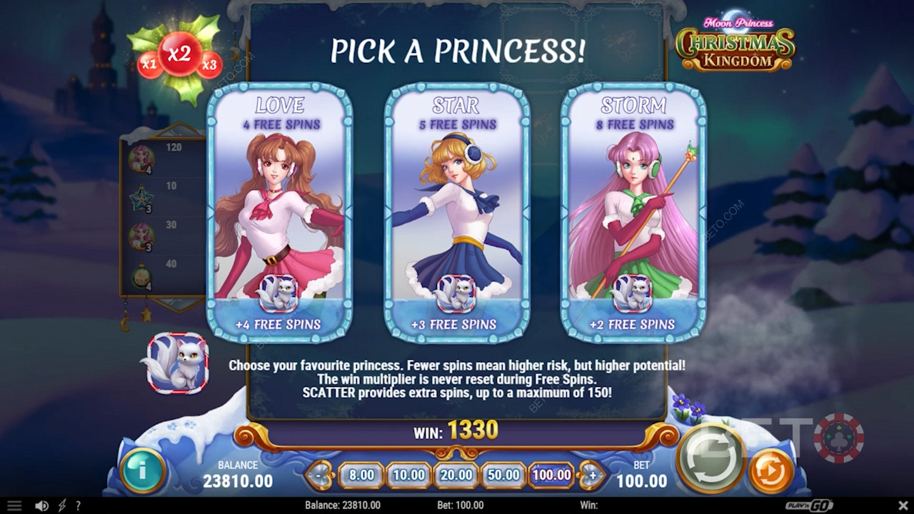 Festive Free Spins feature in Moon Princess Christmas Kingdom