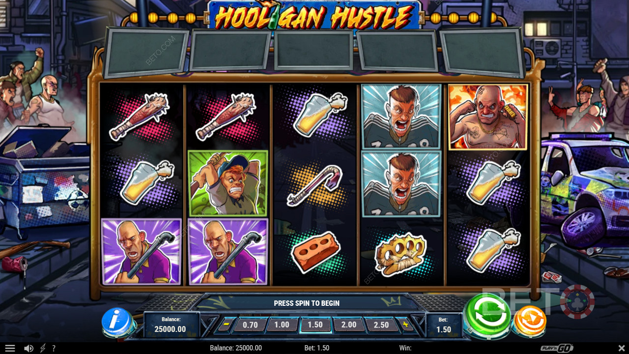 Cop a load of ripper features like Free Spins in the Hooligan Hustle pokie